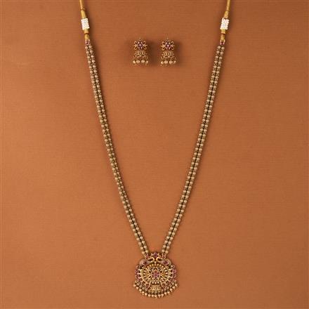Antique Long Necklace With Matte Gold Plating