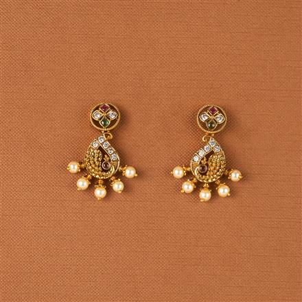 Antique Moti Earring With Matte Gold Plating