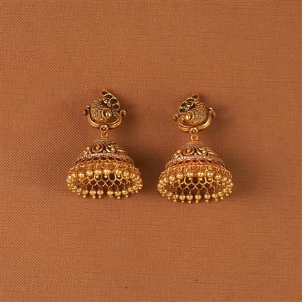 Antique Peacock Jhumki With Matte Gold Plating