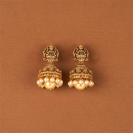 Antique Temple Jhumki With Matte Gold Plating