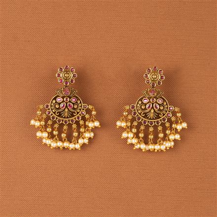 Antique Moti Earring With Matte Gold Plating