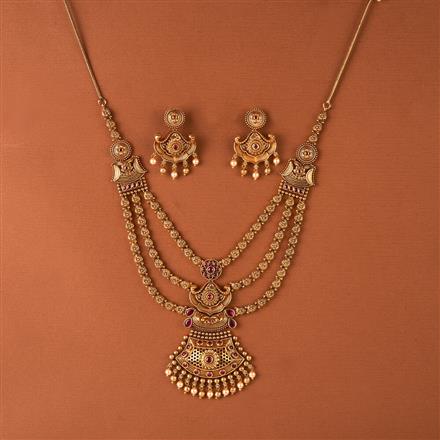 Antique South Indian Necklace Set With Matte Gold Plating