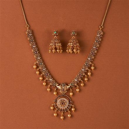 Antique South Indian Necklace Set With Matte Gold Plating