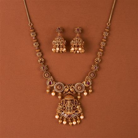Antique Temple Necklace Set With Matte Gold Plating