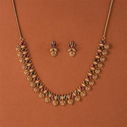 Antique Temple Necklace Set With Matte Gold Plating
