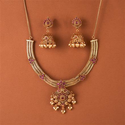 Antique Pearl Necklace Set With Matte Gold Plating