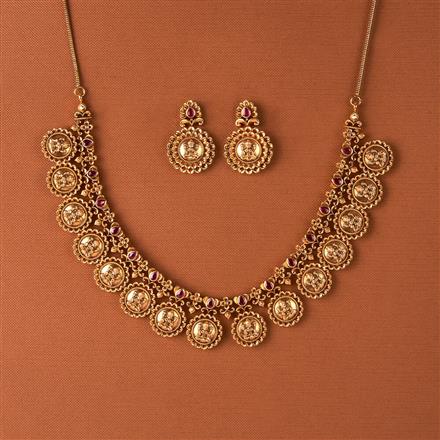 Antique South Indian Necklace Set With Matte Gold Plating