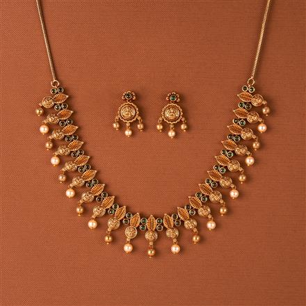 Antique Temple Necklace Set With Matte Gold Plating