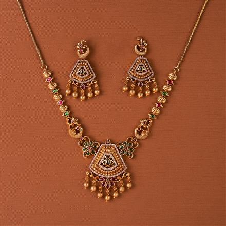 Antique Peacock Necklace Set With Matte Gold Plating