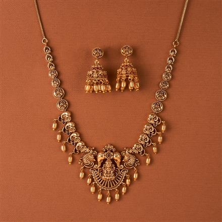 Antique Peacock Necklace Set With Matte Gold Plating