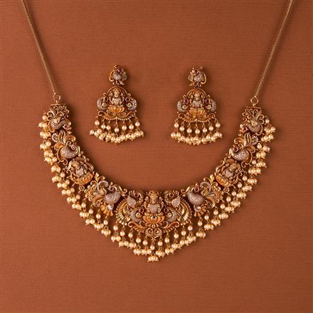 Antique Moti Necklace Set With Matte Gold Plating