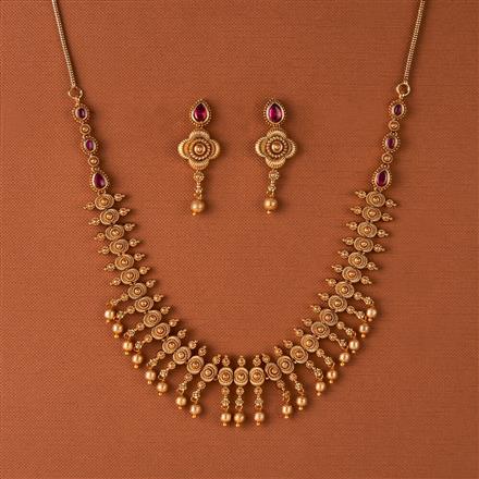 Antique South Indian Necklace Set With Matte Gold Plating