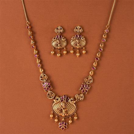 Antique Peacock Necklace Set With Matte Gold Plating