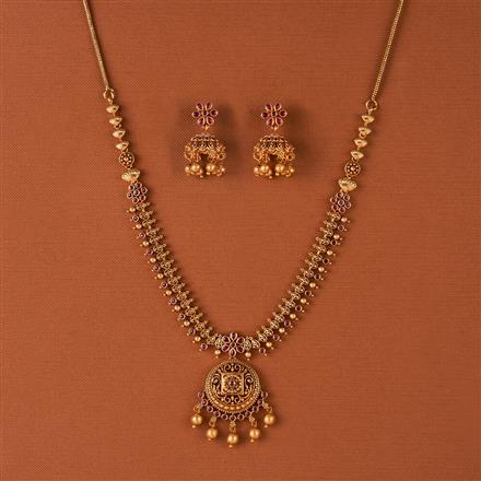 Antique South Indian Necklace Set With Matte Gold Plating