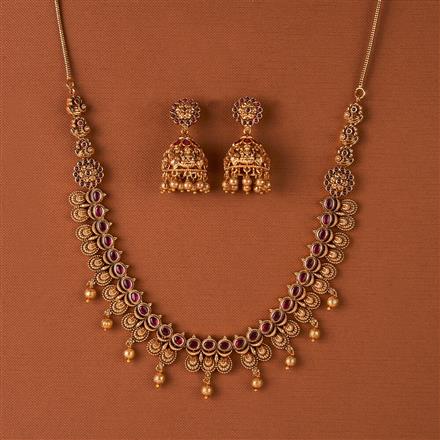 Antique South Indian Necklace Set With Matte Gold Plating