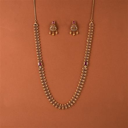 Antique Long Necklace Set With Matte Gold Plating
