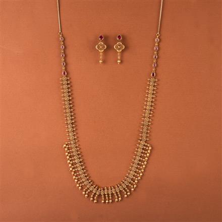 Antique Long Necklace Set With Matte Gold Plating