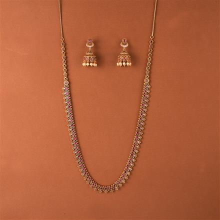Antique Long Necklace Set With Matte Gold Plating