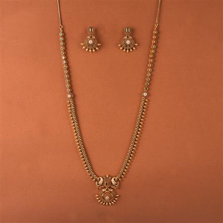 Antique Peacock Necklace Set With Matte Gold Plating