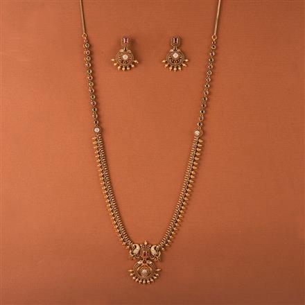 Antique Peacock Necklace Set With Matte Gold Plating