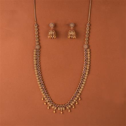 Antique Long Necklace Set With Matte Gold Plating
