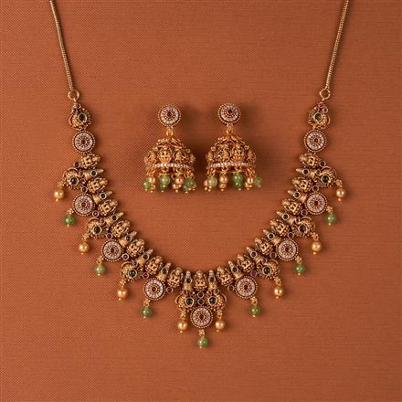 Antique Temple Necklace Set With Matte Gold Plating