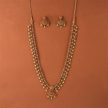 Antique Long Necklace Set With Matte Gold Plating