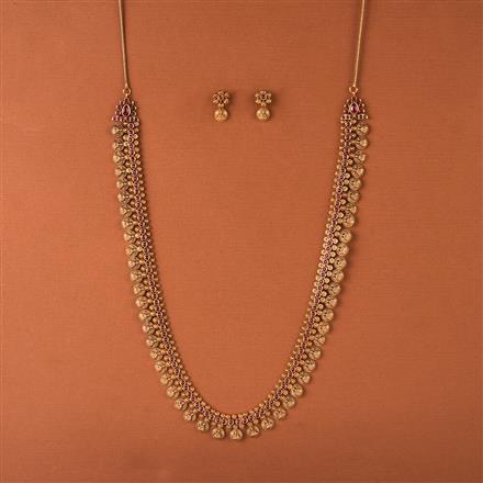 Antique Long Necklace Set With Matte Gold Plating