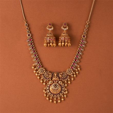 Antique South Indian Necklace Set With Matte Gold Plating