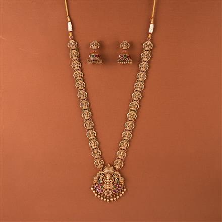 Antique South Indian Necklace Set With Matte Gold Plating