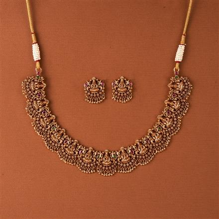 Antique Temple Necklace Set With Matte Gold Plating