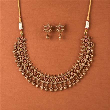 Antique South Indian Necklace Set With Matte Gold Plating
