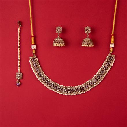 Antique Pearl Necklace With Mehndi Plating