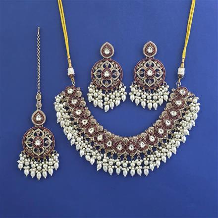 Antique Moti Necklace With Mehndi Plating