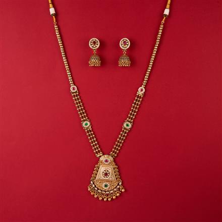Antique Long Necklace With Matte Gold Plating