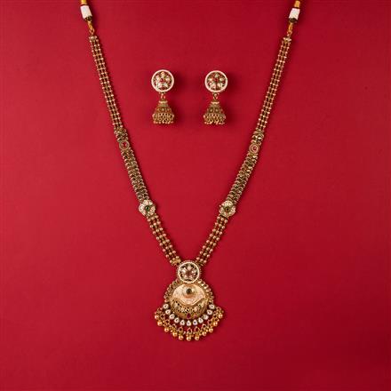 Antique Long Necklace With Matte Gold Plating