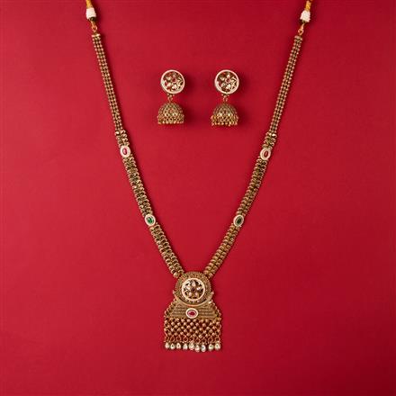 Antique Long Necklace With Matte Gold Plating