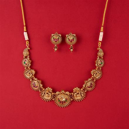 Antique South Indian Necklace With Matte Gold Plating