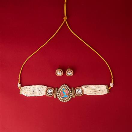 Antique Choker Necklace Set With Mehndi Plating