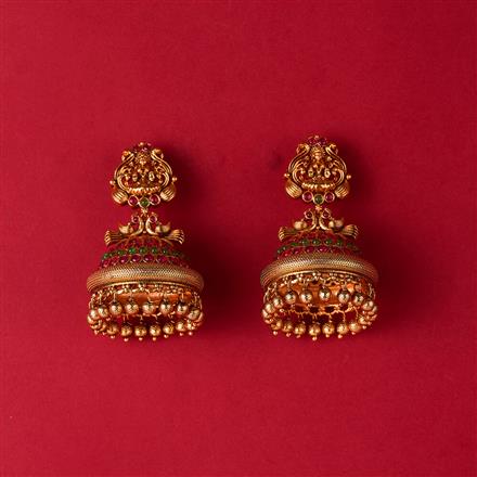 Antique South Indian Jhumki With Matte Gold Plating