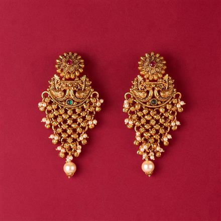 Antique Peacock Earring With Matte Gold Plating