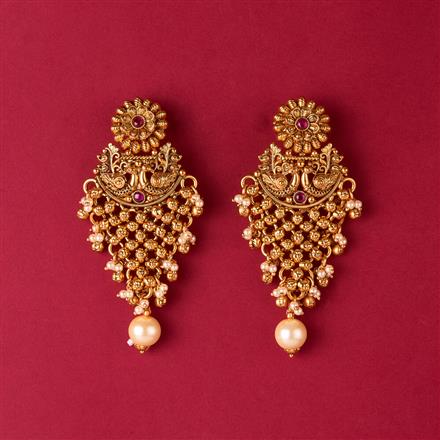 Antique Peacock Earring With Matte Gold Plating