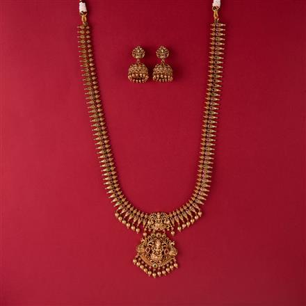 Antique Temple Necklace Set With Matte Gold Plating