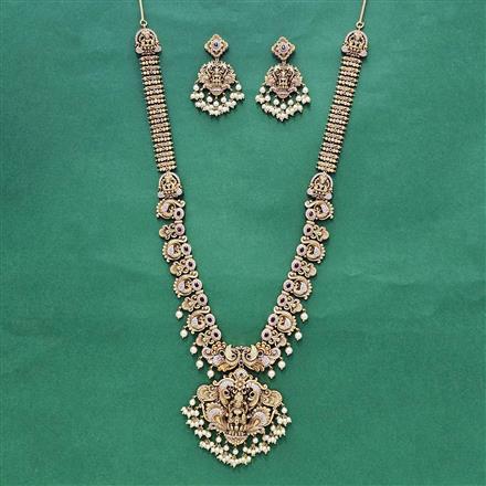 Antique Long Necklace With Matte Gold Plating