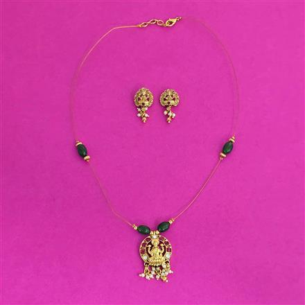 Antique Temple Pendant Set With Matte Gold Plating