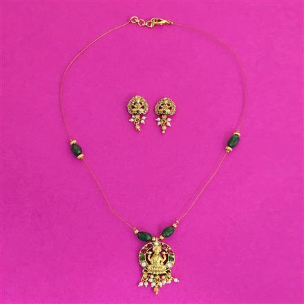 Antique Temple Pendant Set With Matte Gold Plating