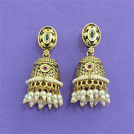 Antique Jhumki With Matte Gold Plating