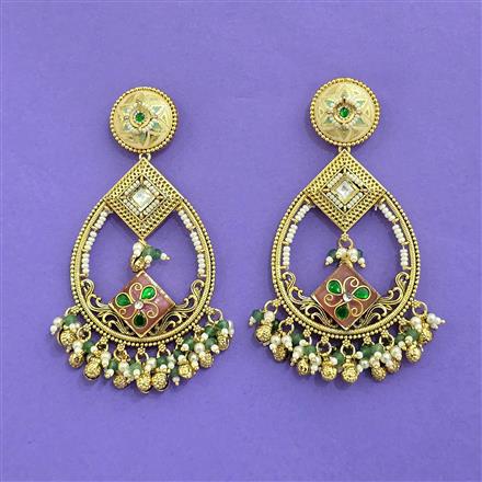 Antique Long Earring With Matte Gold Plating