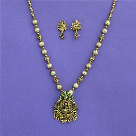 Antique Temple Pendant Set With Matte Gold Plating