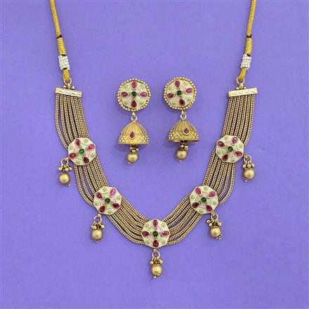 Antique Meenakari Necklace With Matte Gold Plating